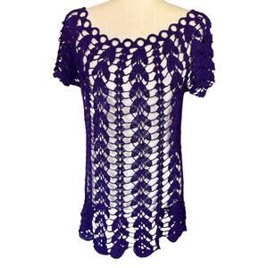 Crochet Top Purple Sheer Open Knit Medium Bohemian Boho Hippie Granolagirl Indie